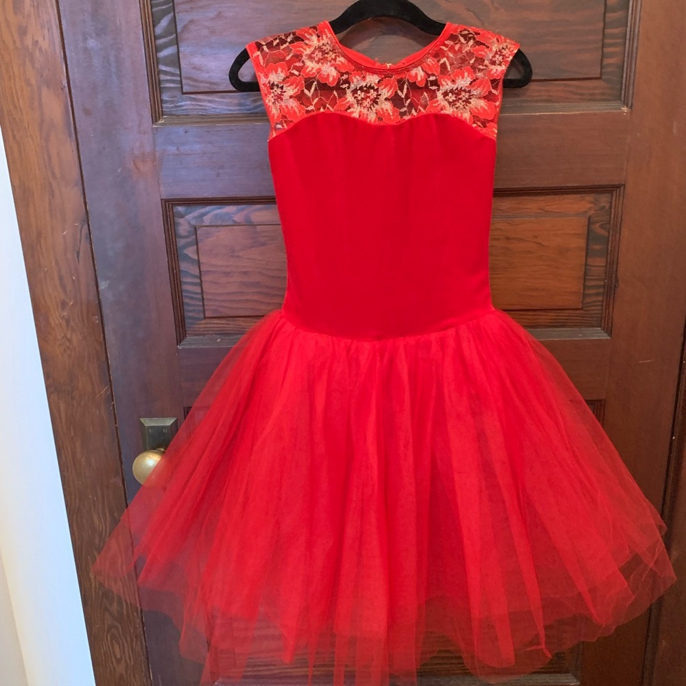 Revolution ballet costume. Velvet bodice, lace neck detail, full tulle skirt.